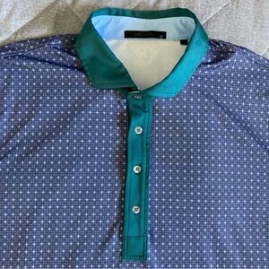 Greyson Polo Shirt Mens XL Blue Green Star AOP Golf Casual Polyester Stretch